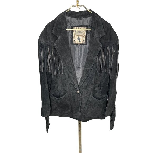western cowgirl Jackets & Blazers - Western Cowgirl Vintage Womens Size Large Fringe Black Suede Jacket 100% Leather